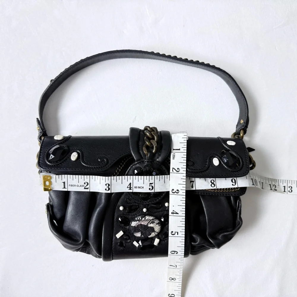 Cole‎ Haan G-Series Vintage Black Leather Embellished Hobo Shoulder Bag Y2K Edgy
